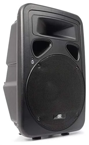 Skytec Coppia casse acustiche attive altoparlanti DJ PA (2x 400 Watt RMS, struttura in ABS, ingresso microfono, maniglia per trasporto, flangia per stativo)