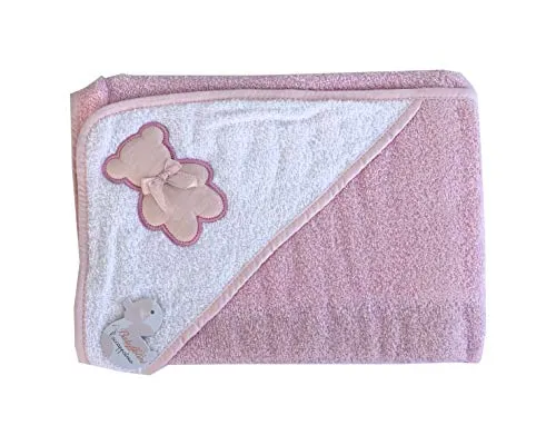 I BATUFFOLINI Accappatoio Baby Triangolo Ricamato per Neonati più Borsetta in Cotone 100% Mis. 70x70cm (Rosa, 0-36 Mesi)