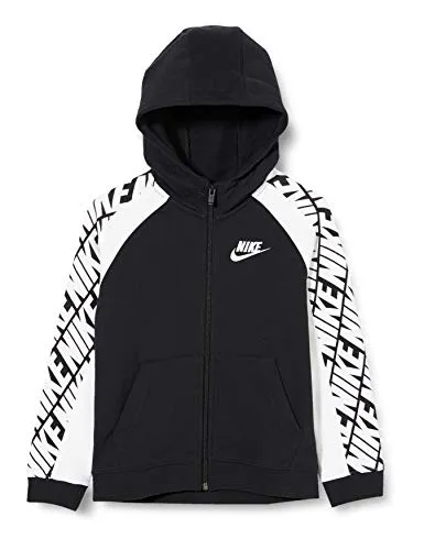 Nike Sportswear, Felpa con Cappuccio E Zip A Tutta Lunghezza Unisex Bambini, Black/White/White, M