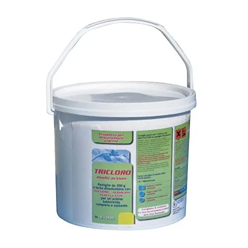 New Plast 0961 - Tricloro in Pastiglie da 200 g per Acqua Piscina, Formula 5 Azioni, Fustino 5 kg