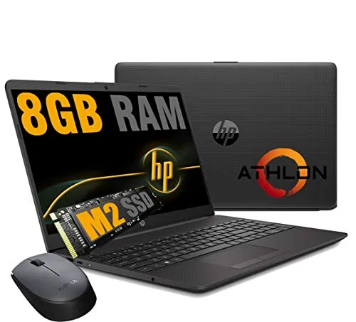 Notebook HP 255 G8 Pc portatile,Display HD 15.6",Cpu Amd Athlon,fino a 2,60 GHz,Ram 8 GB DDR4 ,SSD M.2 Nvme 256 Gb, Bluetooth, WIFI,Porta Lan RJ-45,Windows 10 Pro Pronto All'uso + Mouse Wifi Logitech