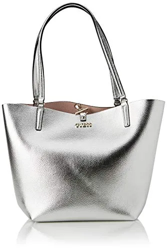 Guess Alby Toggle Tote, Bags Satchel Donna, Silver/Blush, One Size