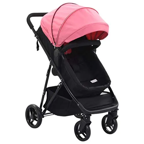 Festnight Carrozzina Passeggino 2-in-1 Pieghevole Rosa e Nero in Acciaio Carico Massimo 15 kg,Carrozzina Reclinabile,Passeggino Reclinabile,Passeggino Leggero,Passeggino Reversibile