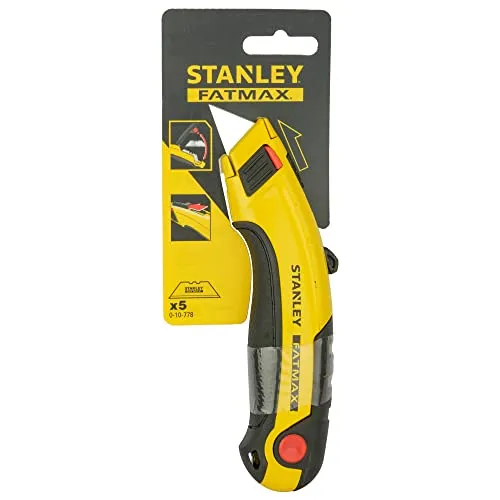 STANLEY 0-10-778, Coltello a lama retrattile FatMax, sistema InstantChange, corpo in acciaio, raccoglitore di lame, contiene fino a 5 lame, appoggio per le dita in gomma, fornito con 5 lame