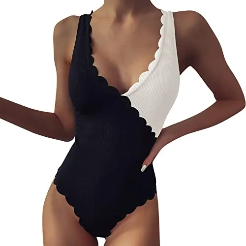 NOAGENJT Costume da Bagno Donna Curvy Bikini Metallizzato Costume Donna Intero Nuoto Pantaloncini Donna Eleganti Sera Costume Intero Donna Nero Modellante C-Bianco M 6.99