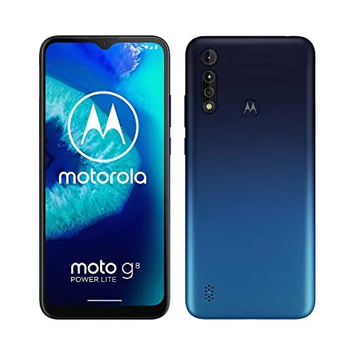 Motorola Moto G8 Power Lite, Batteria 5000 mAh, Tripla Fotocamera 16MP, Display MaxVision 6,5", Processore Octa-Core, Dual SIM, 4/64GB Espandibile, Android 9, Cover Inclusa, Blue
