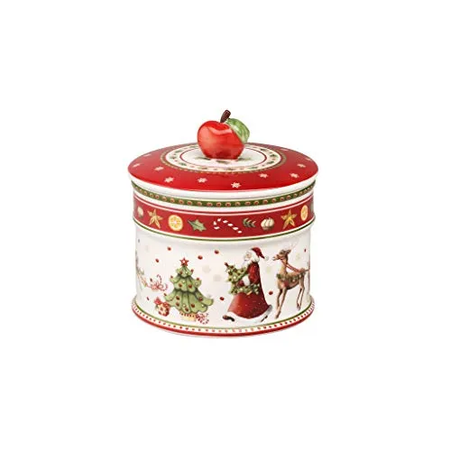 Villeroy & Boch - Winter Bakery Delight Barattolo Rotondo Rosso, Decorazione Natalizie, Scatola di Biscotti, Porcellana Premium,Silicone