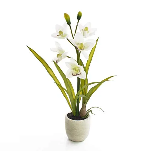 artplants.de Orchidea cymbidum Artificiale Nala, 1 rametto, in Vaso, Crema-Bianco, 50cm - Orchidea in Vaso/Orchidea Decorativa