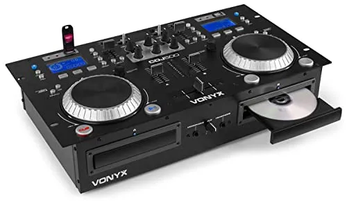 Vonyx CDJ500 - Doppio lettore CD/MP3/USB/Frullatore con Bluetooth, 2 canali, funzione auto-Cue, mixer integrato, uscite Master e Record, perfetto per DJ amatoriali o professionisti