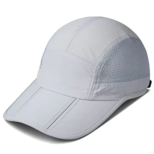 GADIEMKENSD - Cappello da corsa pieghevole da uomo, con visiere sportive, in rete ad asciugatura rapida, Grigio chiaro,
