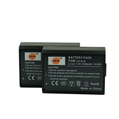 DSTE 2-Pacco Ricambio Batteria per Canon LP-E10 EOS 1100D 1200D EOS Kiss X50 X70 EOS Rebel T3 T5