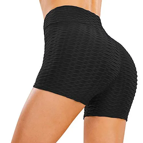 Voqeen Leggings Sportivi Shorts Donna Pantaloncini Vita Alta Fitness Push Up Pants Elastico Pantaloni da Yoga Nido d'Ape 3D Palestra Corti Legging(3/10 Pantaloncini-Nero,M)