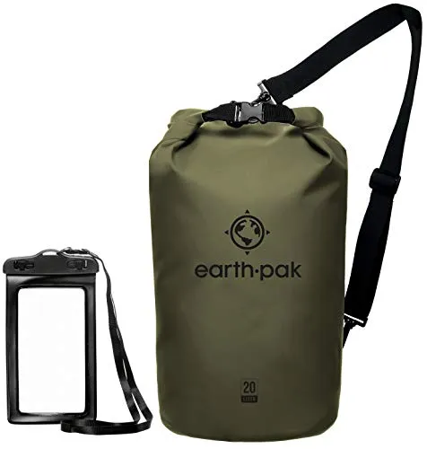 Earth Pak Borsa Impermeabile Roll Top Dry Compression Sack Mantiene l’Attrezzatura asciutta per Kayak Spiaggia Rafting e Canottaggio, Trekking Campeggio e Pesca con Custodia Impermeabile per Telefono