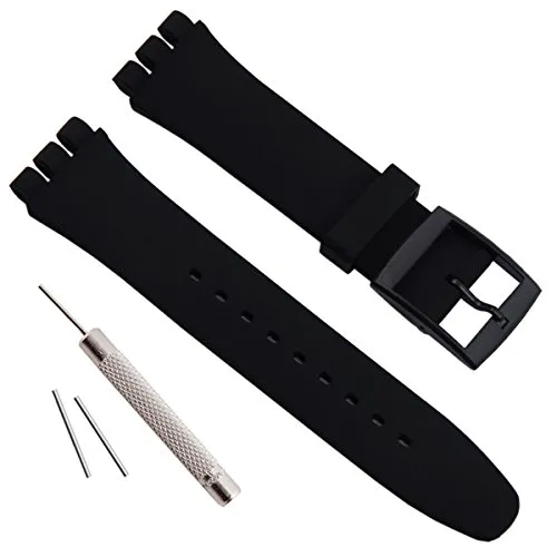 Impermeabile in Gomma Siliconica Orologio da Polso Cinturino per Swatch (17mm 19mm 20mm) (17mm, Nero)(17mm, Nero)