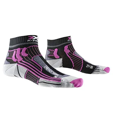 X-Socks Marathon Energy Women Socks, Calzini da Corsa Donna, Opal Black/Flamingo Pink, 37-38