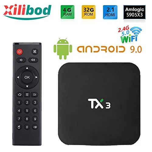 Xilibod Android 9.0 TV Box 4GB RAM/32GB ROM, S905X3 64-bit quad core ARM, G31™ MP2 GPU processor,H.265 Decoding 2.4G/5G dual-band Wifi Smart TV Box - Model No.: TX3 4GB 32GB