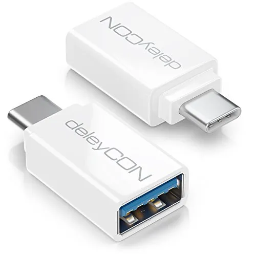 deleyCON 2x OTG Adattatore USB C Attacco USB a Presa USB C per Telefono Cellulare Smartphone Tablet Laptop - Bianco