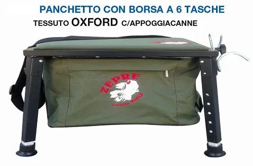 Zepre Panchetto a 6 Tasche con Tessuto Oxford con appoggiacanne Misure Sedile+Borsa 28x38x20 Piedi allungabili 26x40