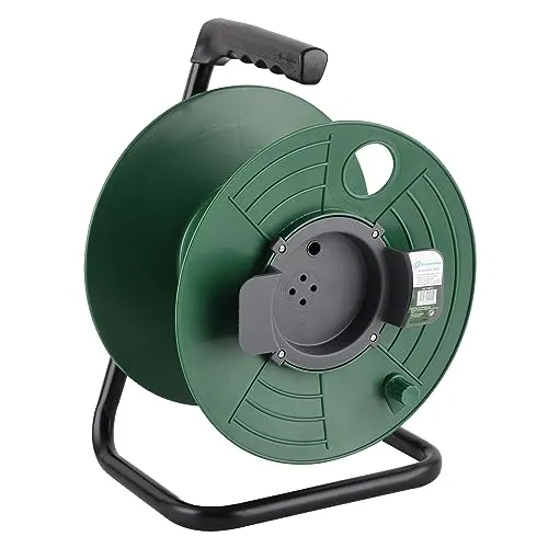 Electraline 94015 Avvolgicavo Avvolgi-Prolunghe Vuoto, Misura 50 Metri, Senza Cavo, Adatto alla Casa/Ufficio/Giardino, Nero/Verde