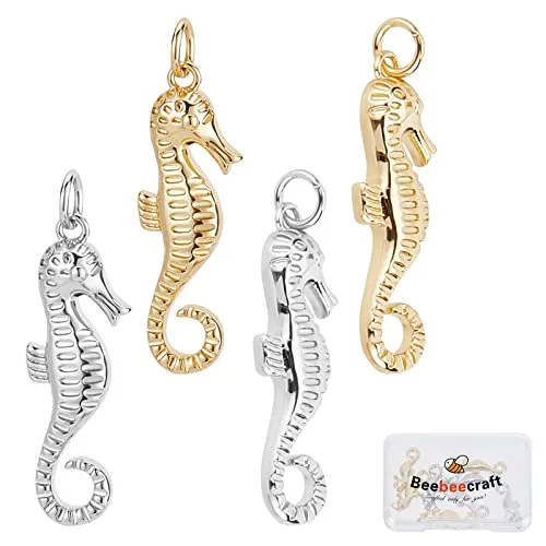 Beebeecraft 8 Pz/Scatola 2 Colori Ciondoli Cavalluccio Marino Ottone Placcato Oro 18K e Platino Creature dell'Oceano Ciondolo Animale con Anello di Salto per Creazione di Gioielli Fai da