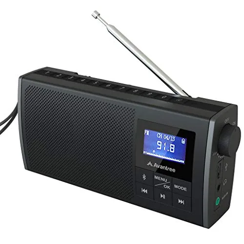 Avantree SoundByte Portatile Mini Radio FM & Altoparlante Bluetooth 5.0 2 in 1, Doppio Canale Stereo 6W, Antenna Telescopica con Ottima capacità ricezione, Ricaricabile Batteria (No SD Card No AM)