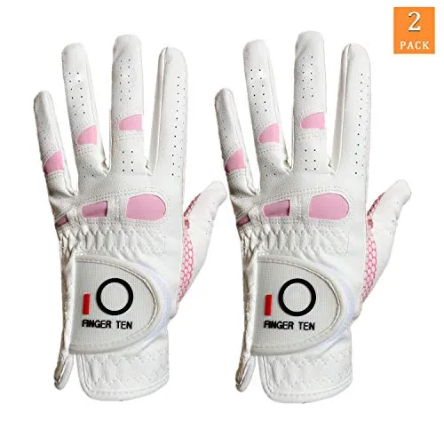 Finger Ten Weathersof Pro - Guanti da golf da donna, confezione da 2, colore alla moda, si adatta a taglia S, M, L e XL, Large---Worn on Left Hand