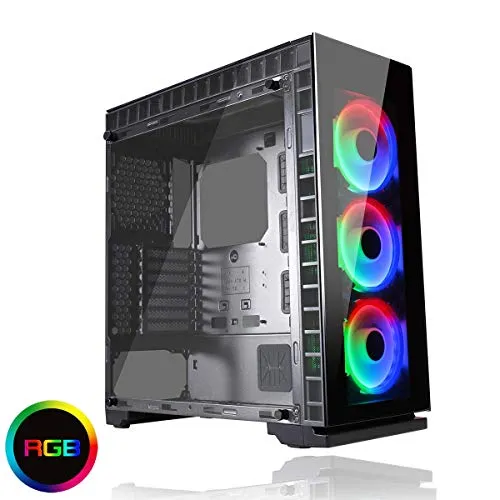 GameMax Spectrum PC Gaming Case Mid-Tower ATX, 3 x 120 mm Halo Single-Ring Fan inclusi, vetro temperato, Hub RF, telecomando ad acqua, pronto per il raffreddamento ad acqua, gioco con stile | nero