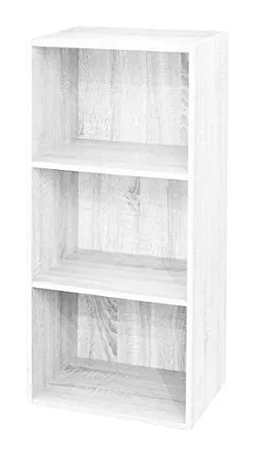 AntonaShop Libreria Colorata Componibile Modulare Legno MDF Laminato Mobile Scaffale (Bianco Frassinato)