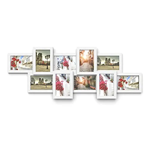 SONGMICS Cornice Foto Multipla per 10 Foto, 10 x 15 cm per Ogni Foto, Cornici Foto Collage, da Montare, MDF Bianco RPF21W