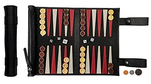 Melia Games Backgammon da viaggio - Lusso Backgammon in Pelle Nabuk - Fatto a Mano Legno Pedina - Colore: Black