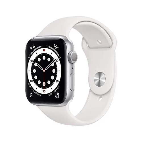 Apple Watch Series 6 (GPS, 44 mm) Cassa in alluminio color argento con Cinturino Sport bianco
