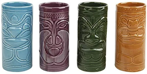 mikamax – Tiki Mugs – Bicchierini Set di 4 – Cocktail Mai Tai –– Tazze in Ceramica – 29 x 8 x 15 cm – Drinks – Glasses