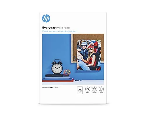 HP Carta Fotografica Lucida HP Everyday Q5451A, Grammatura 200 g/m2, Formato A4, Confezione da 25 Fogli