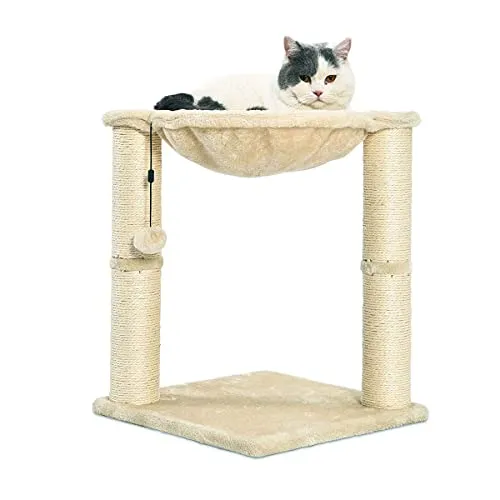 Amazon Basics - Albero per gatti con amaca e palo tiragraffi, 40,6 x 50,8 x 40,6 cm, beige