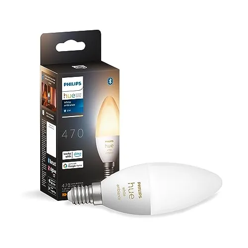 Philips Hue White Ambiance Lampadina Smart LED Smart, Bluetooh, Attacco E14, 5W, Dimmerabile, Luce Bianca da Calda a Fredda, Bianco