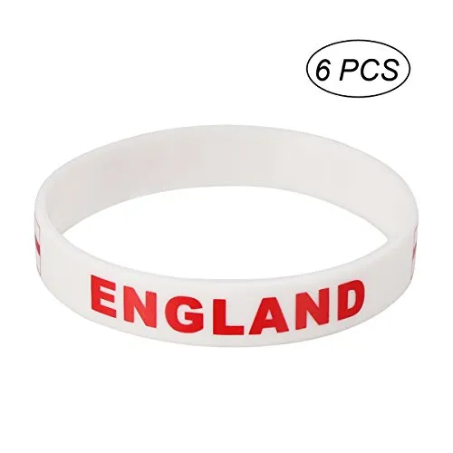 LUOEM 6Pcs Bracciali con Bandiera Inghilterra Braccialetto in Silicone Braccialetto Nazione Coppa del Mondo di Calcio FIFA World Cup 2018 England