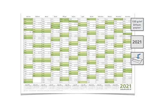 XXL Calendario da parete/Pianificatore annuale 2021 – Formato DIN A0 (118,0 x 84,4cm) grande, piegato, verde