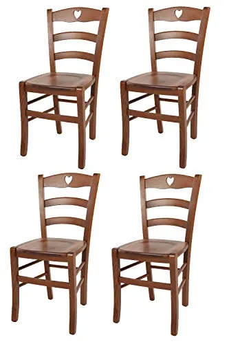 t m c s Tommychairs - Set 4 sedie modello Cuore per cucina bar e sala da pranzo, robusta struttura in legno di faggio color noce chiaro e seduta