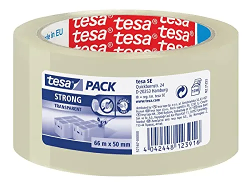 Tesa 57167-00000-05 - Pacco - nastro di imballaggio forte (polipropilene acrilico silenzioso, 66 x 50 mm) colore trasparente