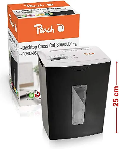 Peach PS500-05 - Distruggidocumenti con Taglio a Particelle, 3 Fogli, 5 Litri / 30 DIN A4, 3 Fogli/Cestino da 5 l per 30 Pagine