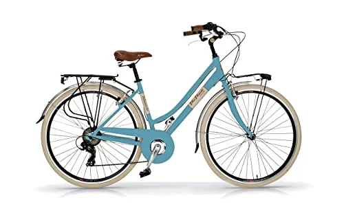 Via Veneto VV605AL Bicicletta da Passeggio Donna 28" Azzurro | Bici da Donna Vintage Retro con 6 Velocità, Telaio in Alluminio, Parafanghi, Luci LED e Portapacchi | Bici da Città per Donna