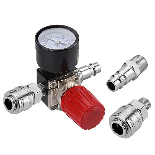 '1/4 Regolatore di Pressione Aria - Preciva standard UE Valvola Compressore Aria Interruttore valvola con manometro 175 PSI per compressore d' aria, Compressore d' aria, Rosso (3 Fori)