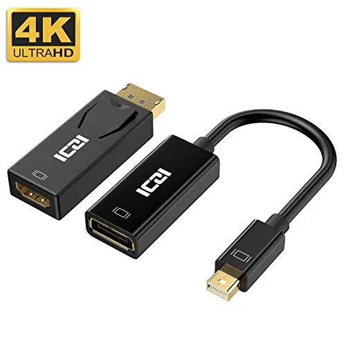 ICZI Adattatore Mini DisplayPort a DisplayPort 4K 30Hz + DisplayPort Maschio to HDMI Femmina 1080P 60Hz, può Essere Usato Come Mini DisplayPort a HDMI, 2 Pezzi con 3 metodi di connessione