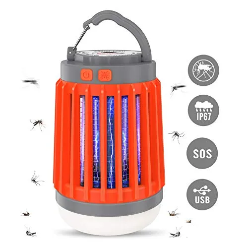 Aerb Lampada Antizanzare 3-in-1 con LED UV, 5 modalità Luce, Repellente Zanzare da Campeggio con Cavo USB, Gancio, Spazzola, Lanterna Zanzariera Elettrica da Esterno Portatile, IP67 Impermeabile