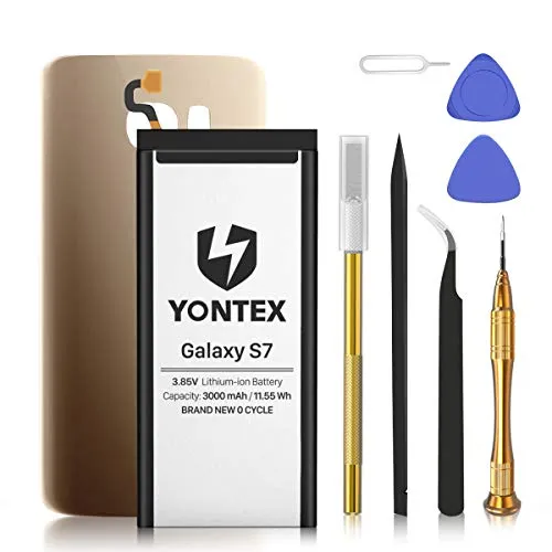 YONTEX Batteria per Samsung S7 3000mAh 3,85V Nuovo SM-G930 EB-BG930ABE Batteria di Ricambio polimeri di Litio,con Toolset,Cover in Vetro Sostitutiva (Oro)