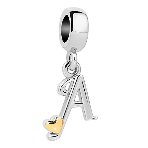Uniqueen - Ciondolo per braccialetti a forma di lettera (A-Z) con cuoricino in oro e rame, cod. UQ_DPC_MY893_A