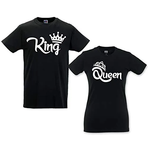 Coppia di T Shirt Magliette Love You And Me King e Queen con Corona Nere Uomo XXL Donna XS
