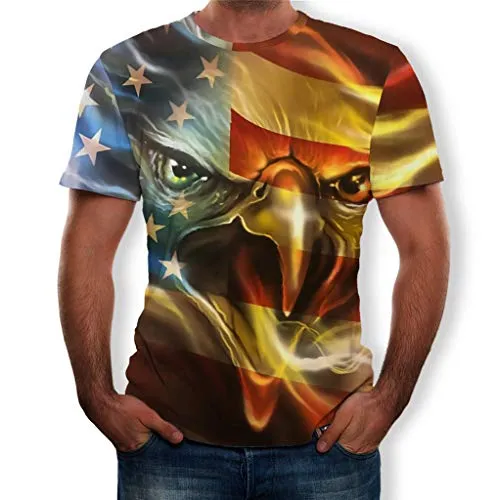 Lazzboy Uomo T-Shirt Aquila Americana/Bandiera USA Rock Stampare Giorno dell'Indipendenza Equipaggio Manica Corta Top Maschio Bluse(L,Giallo)