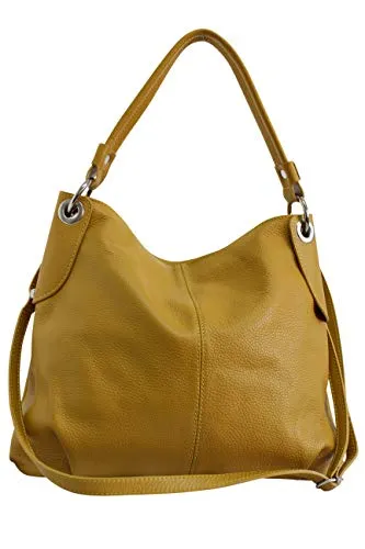 Ambra Moda GL012 - Borsa a tracolla da donna in vera pelle, Giallo (giallo senape), Large