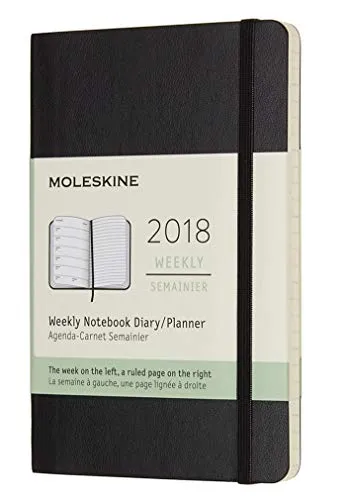 Moleskine 2018 Agenda Settimanale, 12 Mesi, con Spazio per Note, Tascabile, Copertina Morbida, Nero